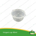 [50 pcs] 90 ml hinged sauce cup clear microwavable plastic with attached lid for take out of sauce gravy specimen / sample cup