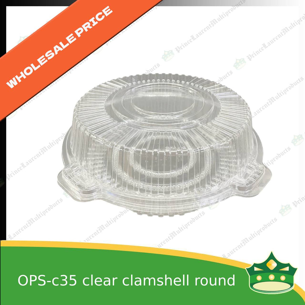 [1 case] clear clamshell OPS-c35 round OPS clearview food containers for any food products, muffins, cakes, chiffon, cupcakes, salad, fruit, baked goods