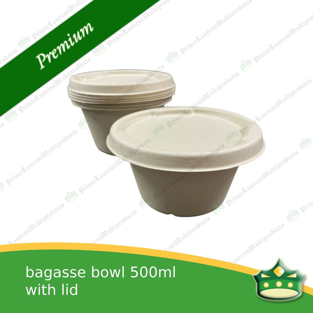 [50 pcs] bagasse bowl with lid 500 ml compostable biodegradable bowl for soup, salads, rice meals
