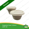 [50 pcs] bagasse bowl with lid 500 ml compostable biodegradable bowl for soup, salads, rice meals
