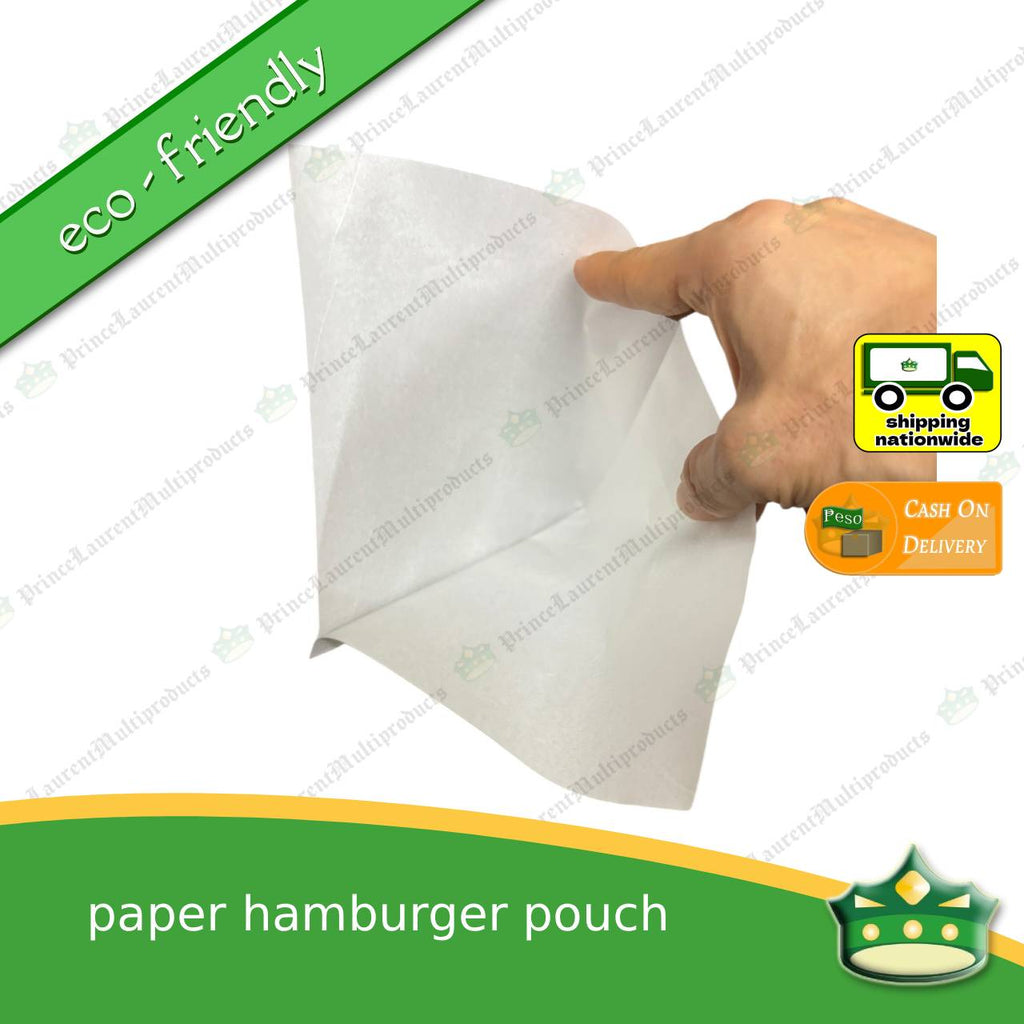 [1000 pcs] paper hamburger pouch L-line shaped sealed for food service or as takeout packaging eco-friendly fit for holding burgers in a scene of food service or takeout
