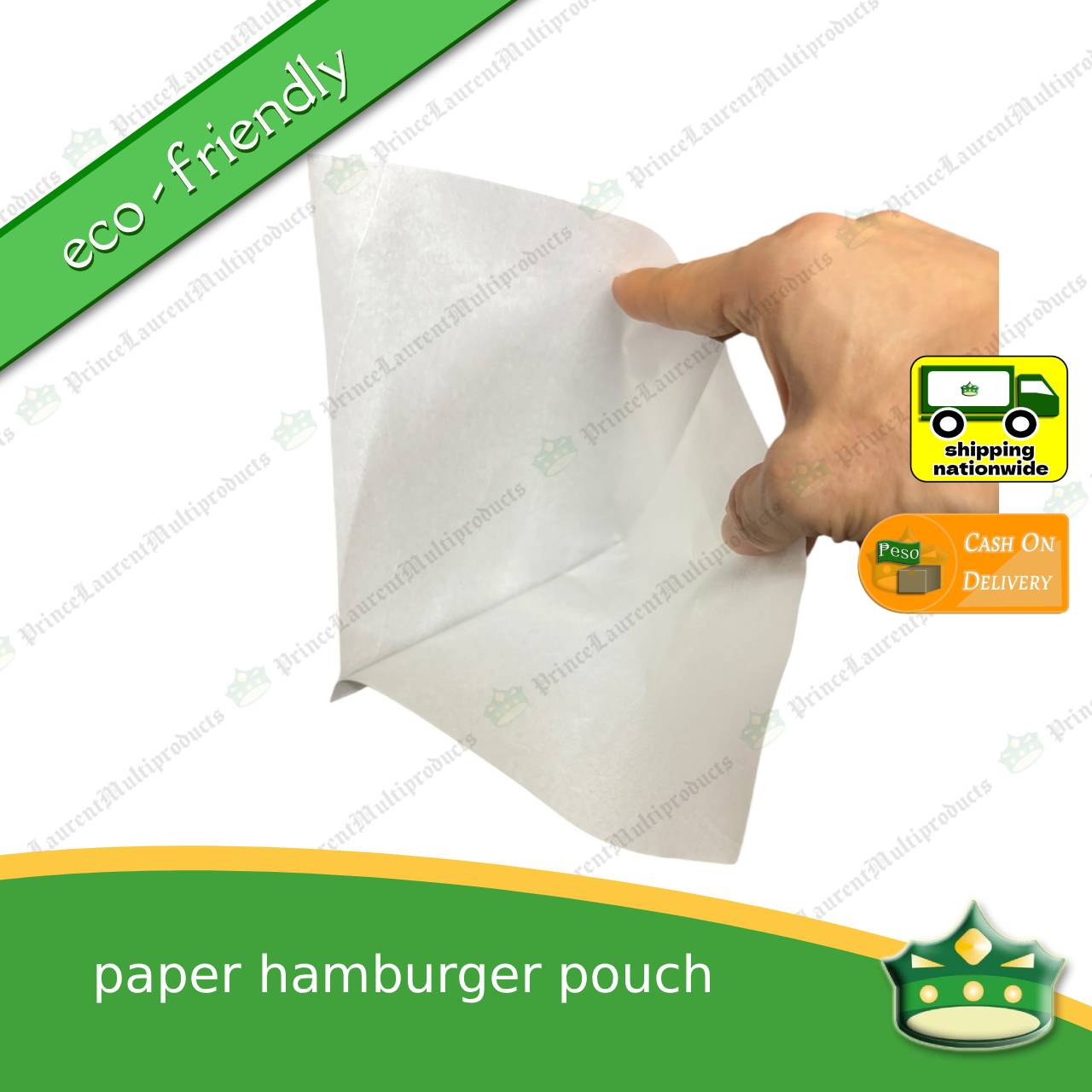 [1000 pcs] paper hamburger pouch L-line shaped sealed for food service or as takeout packaging eco-friendly fit for holding burgers in a scene of food service or takeout