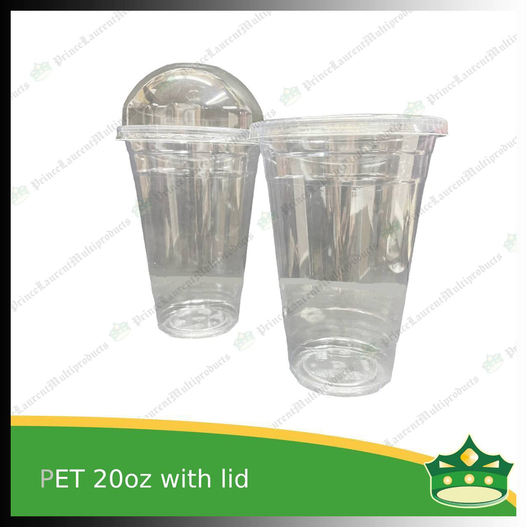[100 set] PET cups 20oz crystal clear cups with set lid for iced coffee, frappuccino, lemonades, iced latte and other cold beverages