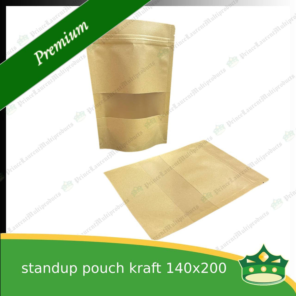 [100 pcs] standup pouch with ziplock kraft with window 140 x 200 mm for repacking corn, peanuts, anchovies dilis, nuts, sweets, sampaloc, chicharon, snacks, baked goodies