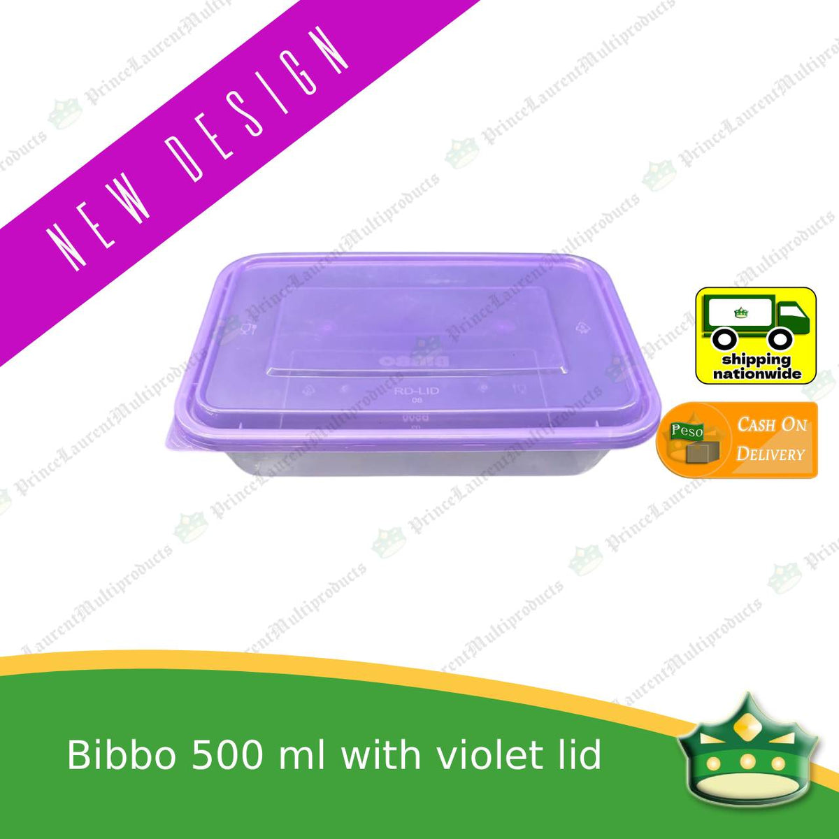 [10 pcs] Bibbo 500 ml microwavable container with VIOLET lid for packed meals, rice meal, packed lunch