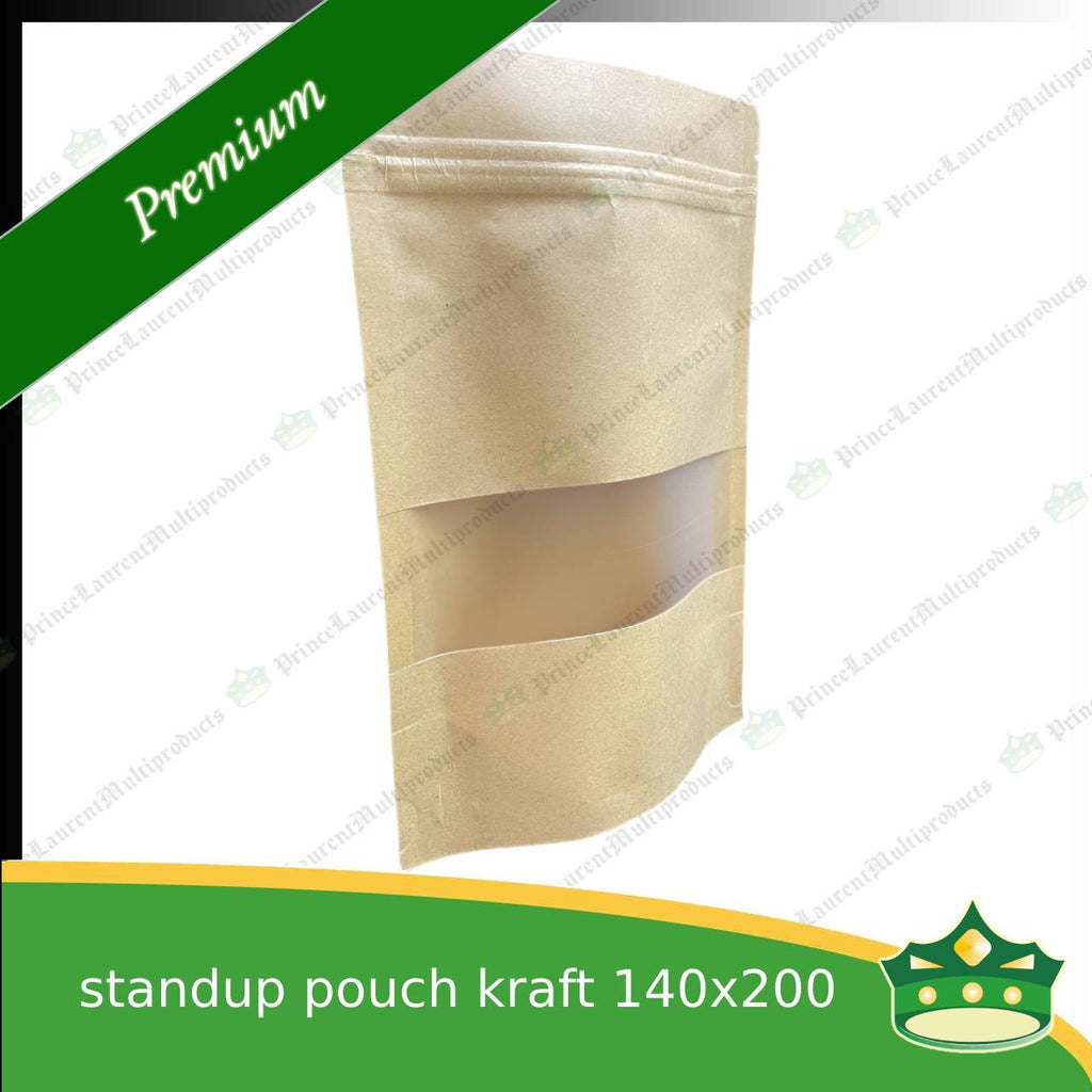 [100 pcs] standup pouch with ziplock kraft with window 140 x 200 mm for repacking corn, peanuts, anchovies dilis, nuts, sweets, sampaloc, chicharon, snacks, baked goodies