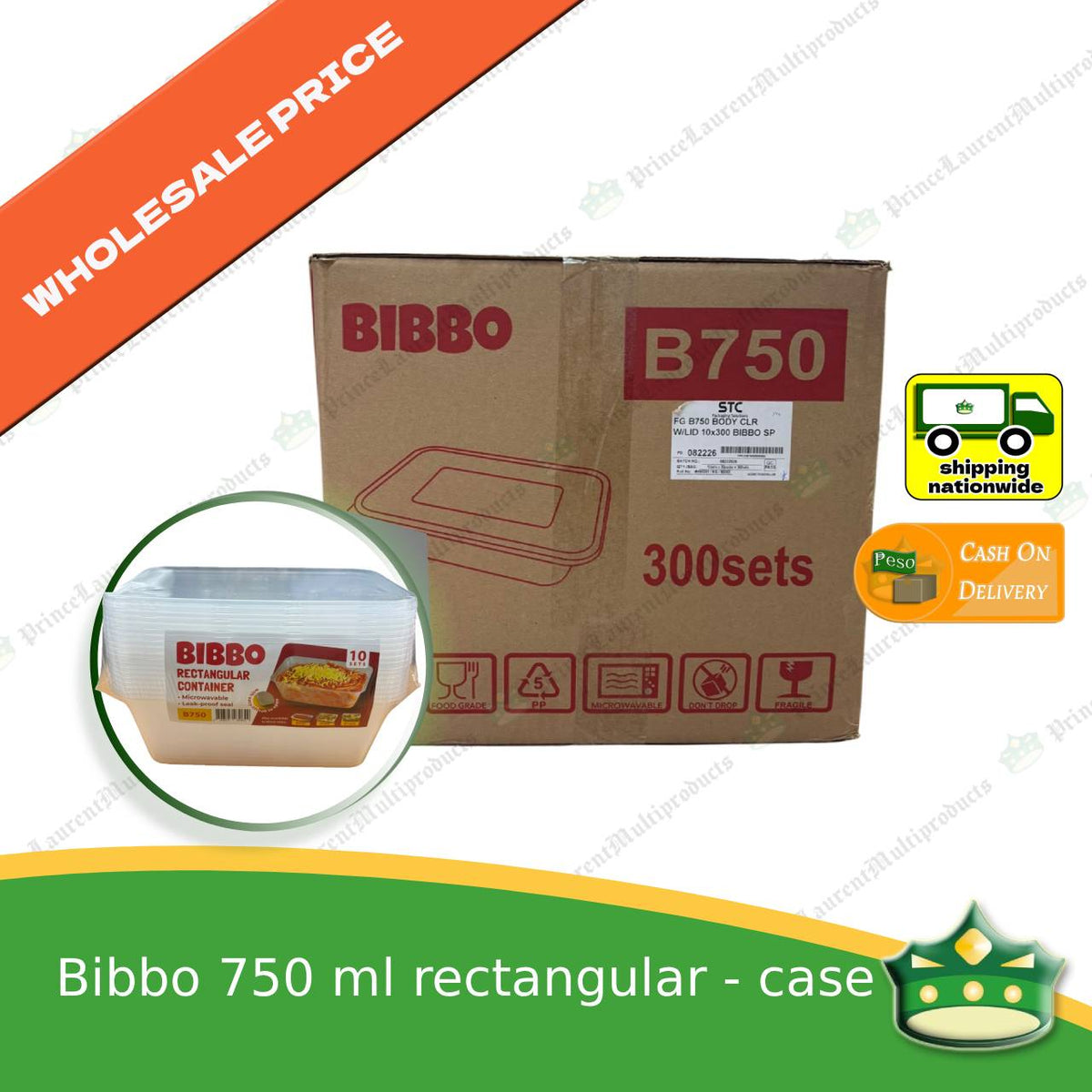 [300 pcs] Bibbo 750 ml rectangular microwavable container with lids for packed meals rice lunch wholesale