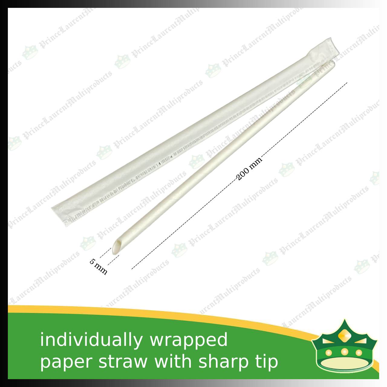 [100 pcs] Drinking paper straw white with SHARP TIP INDIVIDUALLY WRAPPED for milk shakes, juices and other cold beverages