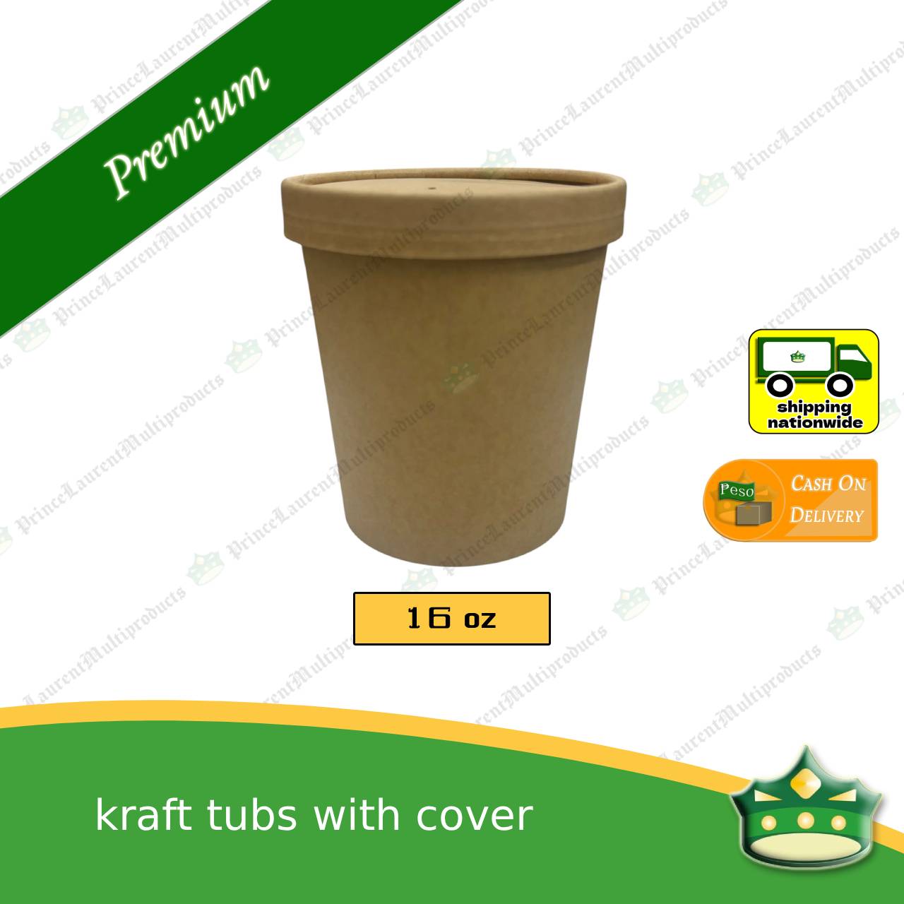 [50 pcs] kraft tub with kraft lid for take-out or paper container of ice cream. salads, meals, soup, cookies, pastries