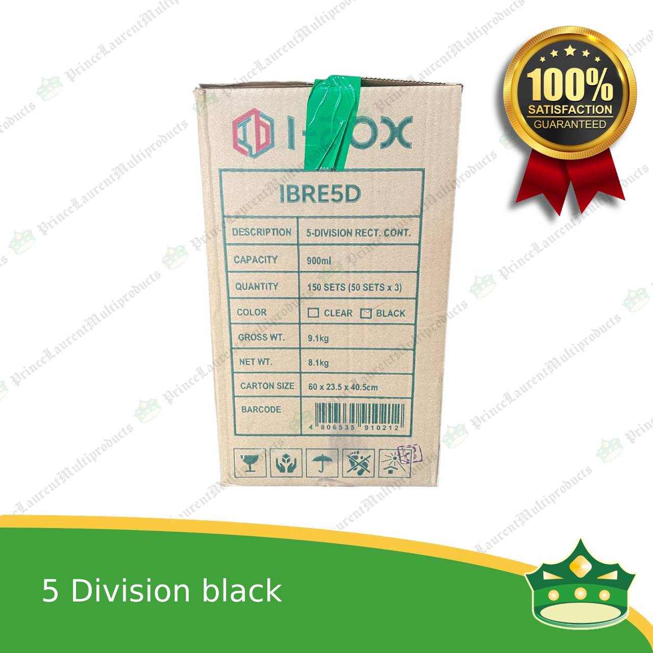 [150 pcs] iBox brand 5 division microwavable bento boxes black body clear cover for food packs & catering events parties meetings & many more