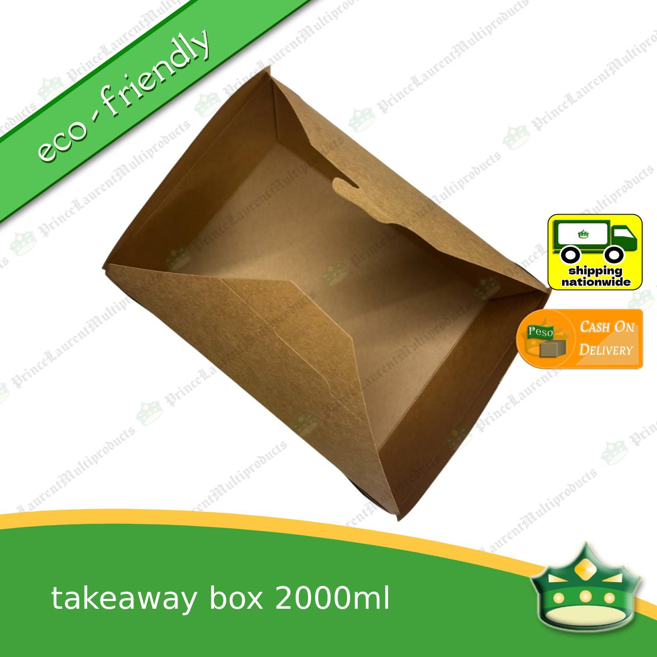 [50 pcs] takeaway box kraft 2000ml laminated for take-out meals, viands, snacks, noodes, pansit, ulam, rice toppings, fried chicken, chicken pops and other products, saucy food