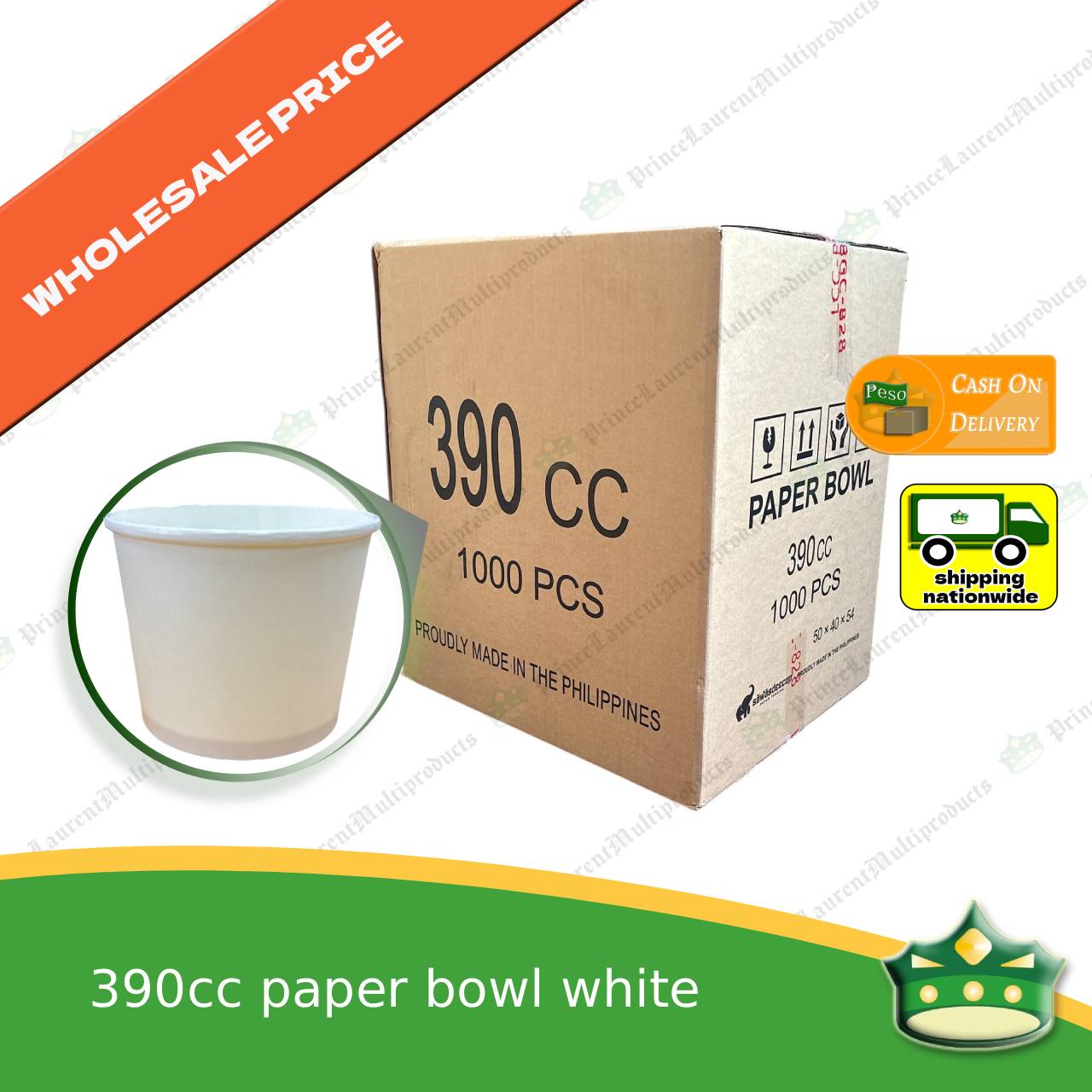 [1000 pcs] paper bowl 390cc WHITE laminated for stir fry noodles, soup, Hongkong fried noodles