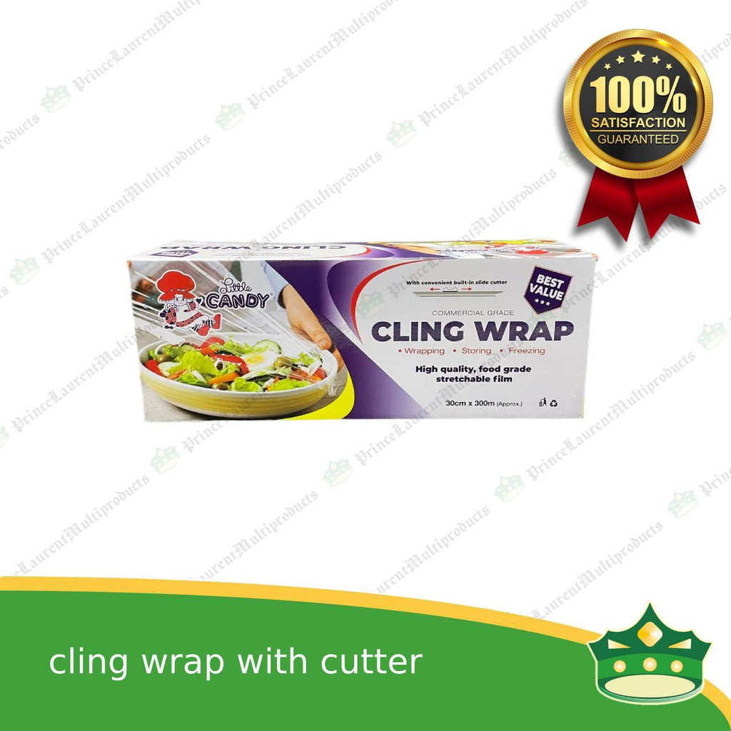 cling wrap polyvinyl food plastic wrap 30cm x 300m with cutter / slider for convenient food wrapping