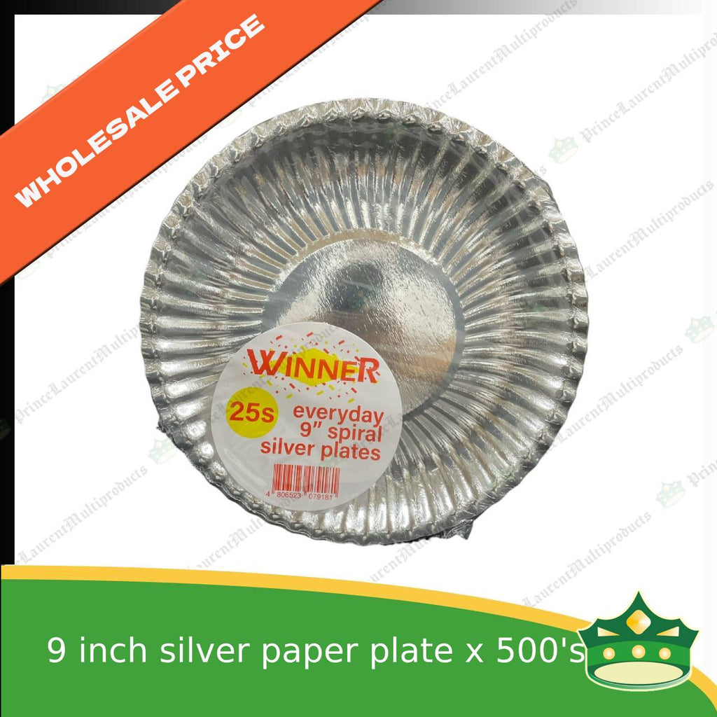 [500 pcs] 9 inch paper plate SILVER LAMINATED use as disposable serving dish for all occasions