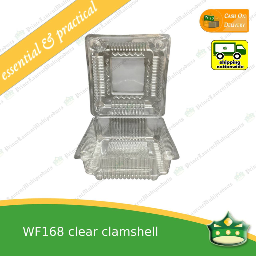[100 pcs] clear square clamshell WF-168 clearview food containers for any food products, sliced cakes, pastries, cookies.