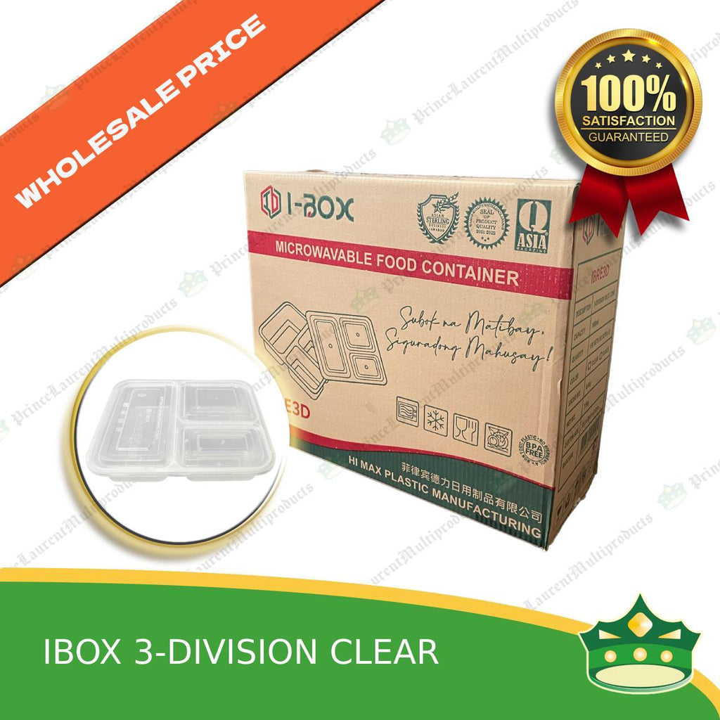 [150 pcs] iBox brand 3 division microwavable bento boxes clear body clear cover for food packs & catering events parties meetings & many more
