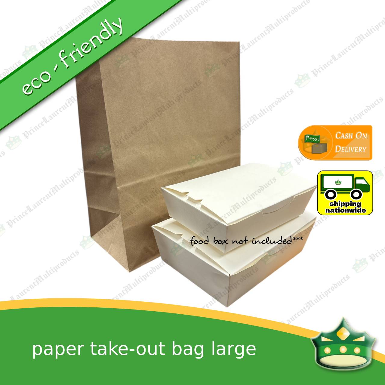 [100 pcs] paper take out bag LARGE for take away and delivery packaging perfect fit for paper food boxes