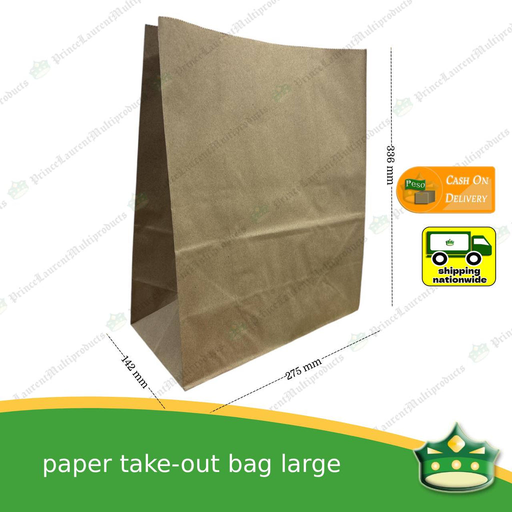 [100 pcs] paper take out bag LARGE for take away and delivery packaging perfect fit for paper food boxes