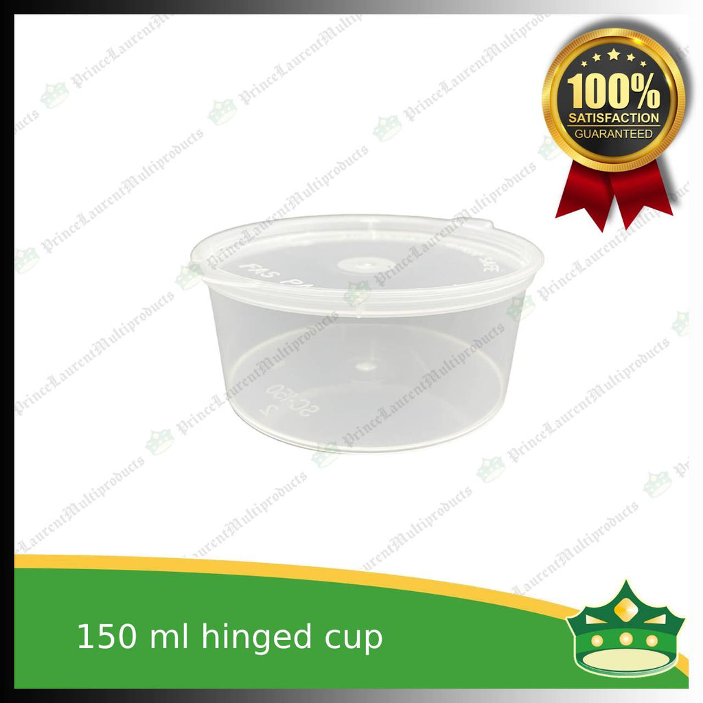 [60 pcs] 150 ml hinged sauce cup clear microwavable plastic with attached lid for take out of sauce gravy specimen / sample cup