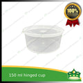 [60 pcs] 150 ml hinged sauce cup clear microwavable plastic with attached lid for take out of sauce gravy specimen / sample cup
