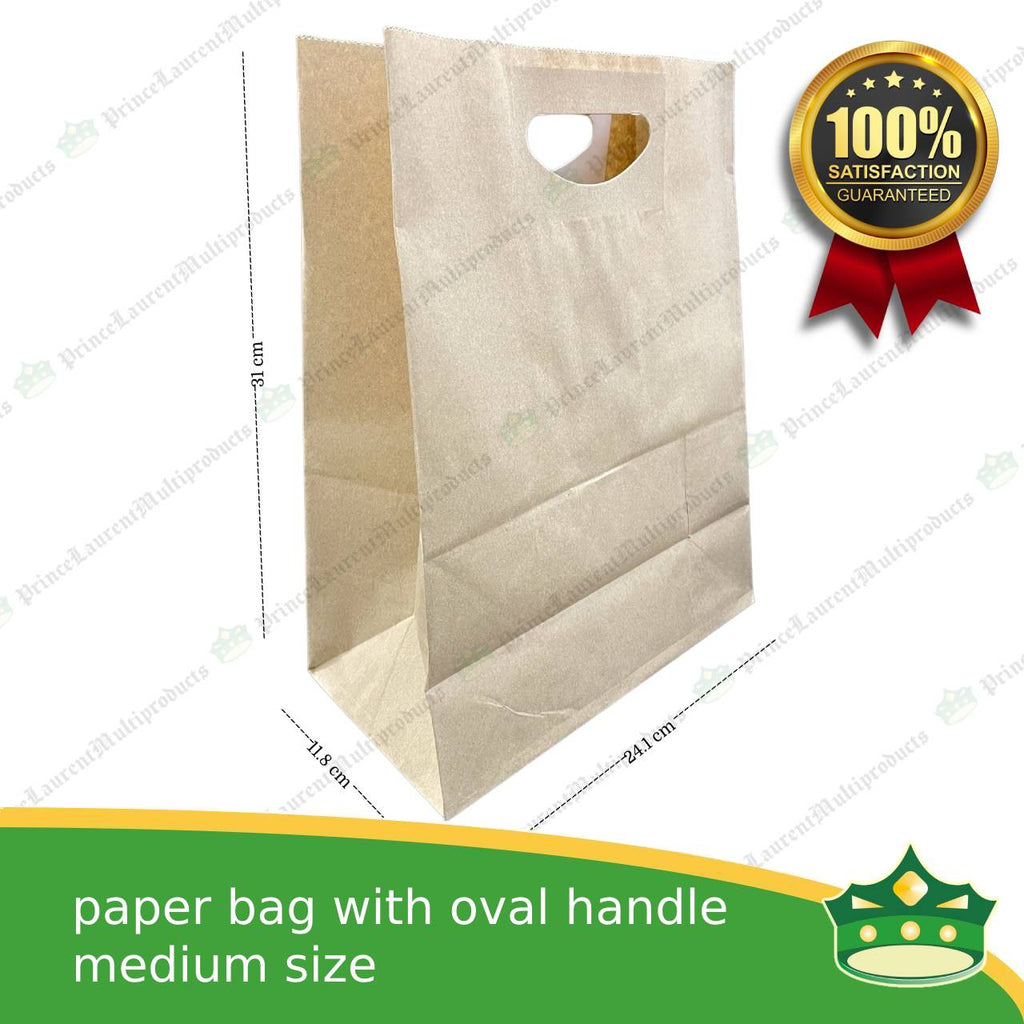 [50 pcs] kraft paper bag with oval handle medium (241x118x310mm)