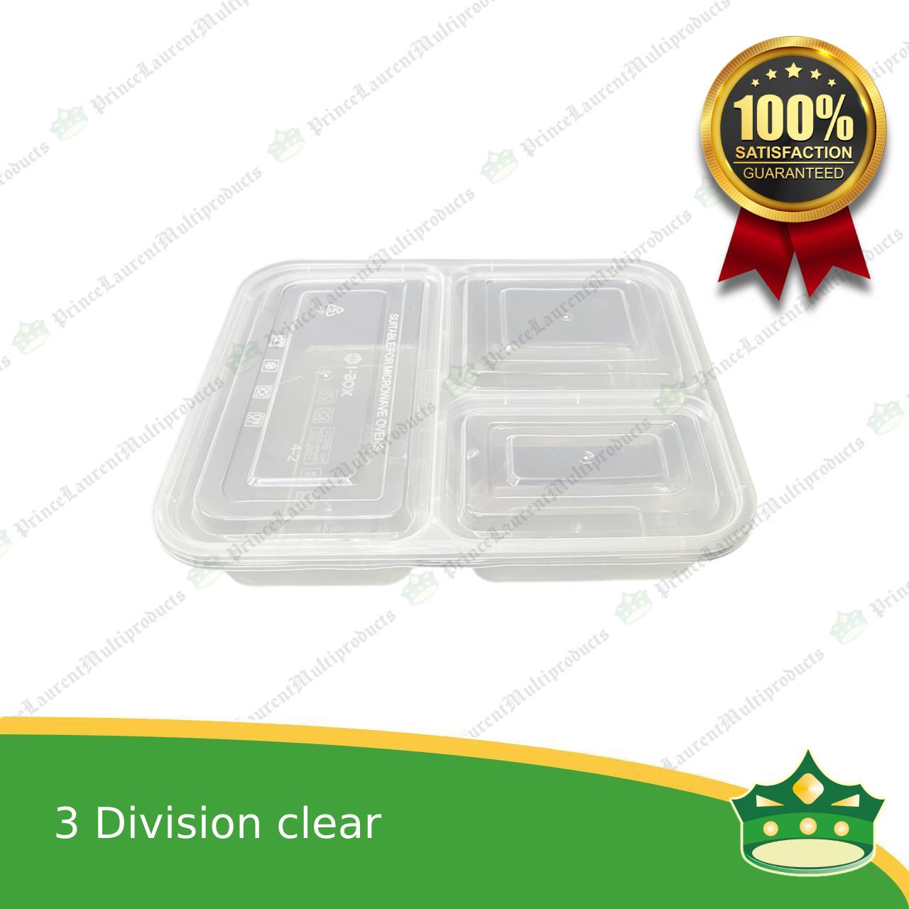 [150 pcs] iBox brand 3 division microwavable bento boxes clear body clear cover for food packs & catering events parties meetings & many more