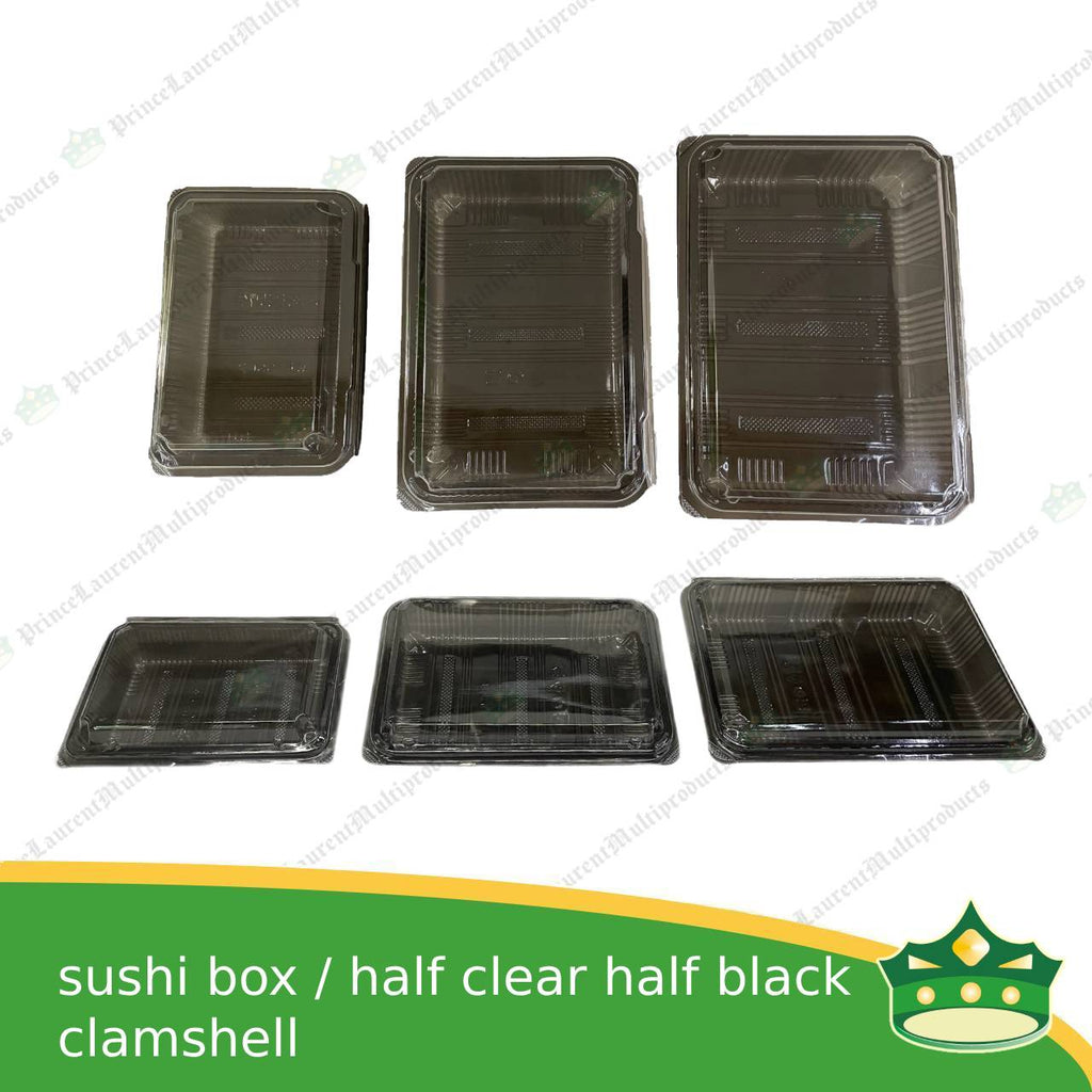 [50 pcs] sushi box clamshell half clear half black ssc-8