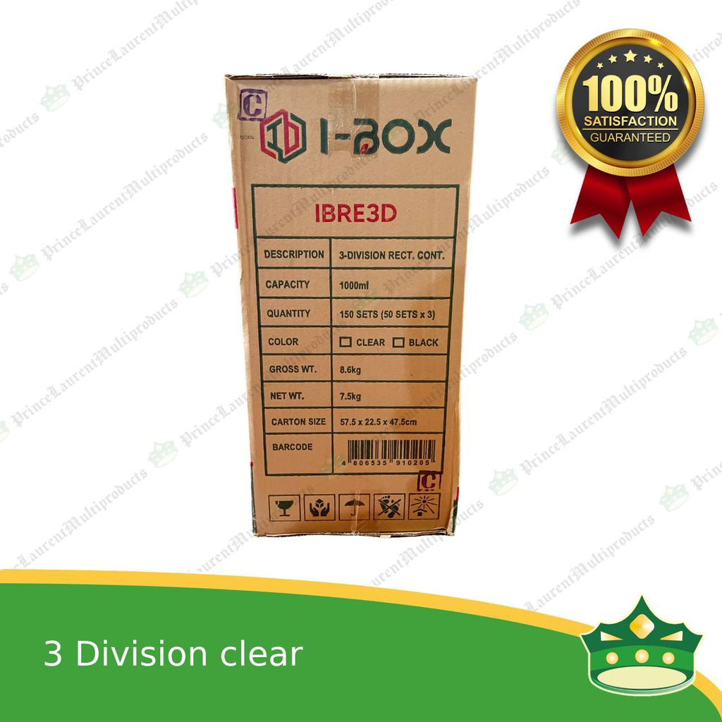 [150 pcs] iBox brand 3 division microwavable bento boxes clear body clear cover for food packs & catering events parties meetings & many more