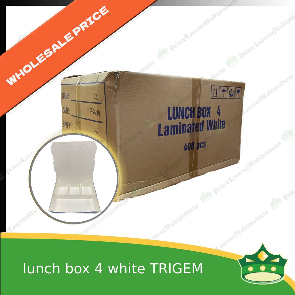 [1 case] BIG paper lunch box 4 division white laminated leak proof for big partition meals or bento boxes, take-out, packed meal, catered meal, combo rice viand fruit dessert with partition