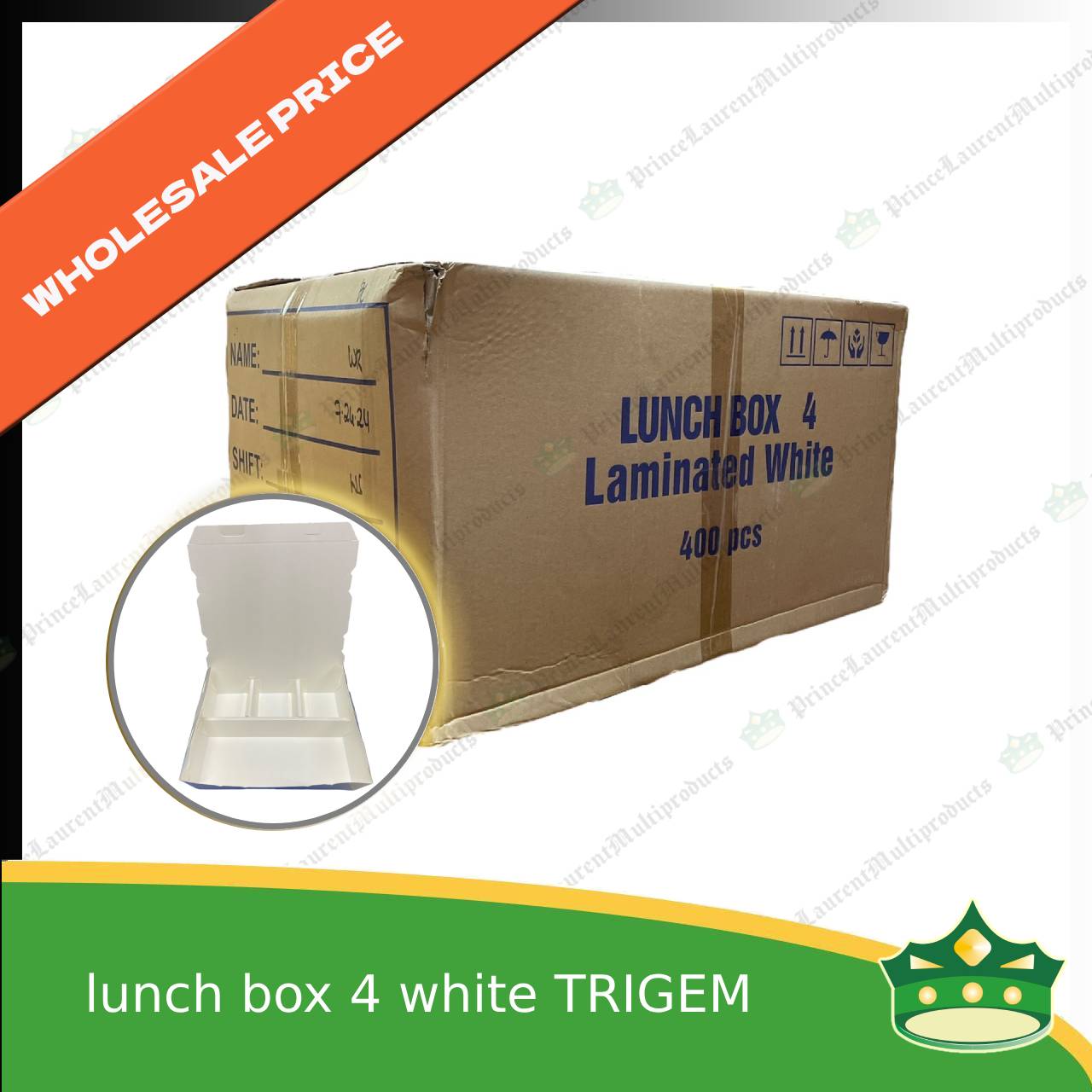 [1 case] BIG paper lunch box 4 division white laminated leak proof for big partition meals or bento boxes, take-out, packed meal, catered meal, combo rice viand fruit dessert with partition