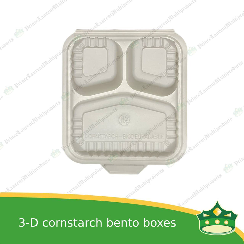 [50 pcs] 3 division compostable cornstarch bento box biodegradable meal box