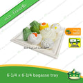 [50 pcs] bagasse paper tray square 6-1/4 x 6-1/4 inches fruit tray as grocery packaging, fruit repacking, vegetable repacking, meat repackaging, frozen products repacking, produce packing
