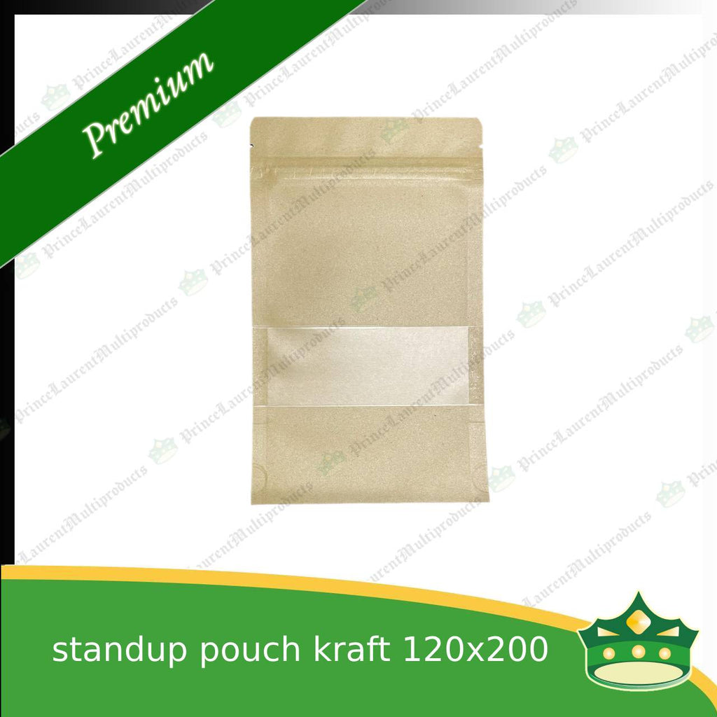 [100 pcs] standup pouch with ziplock kraft with window 120 x 200 mm for repacking corn, peanuts, anchovies dilis, nuts, sweets, sampaloc, chicharon, snacks, baked goodies