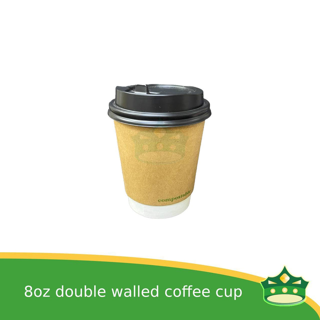 [25 pcs] double walled coffee cup kraft 8oz or 12oz for brew coffee, brew tea, hot chocolate or any hot beverages