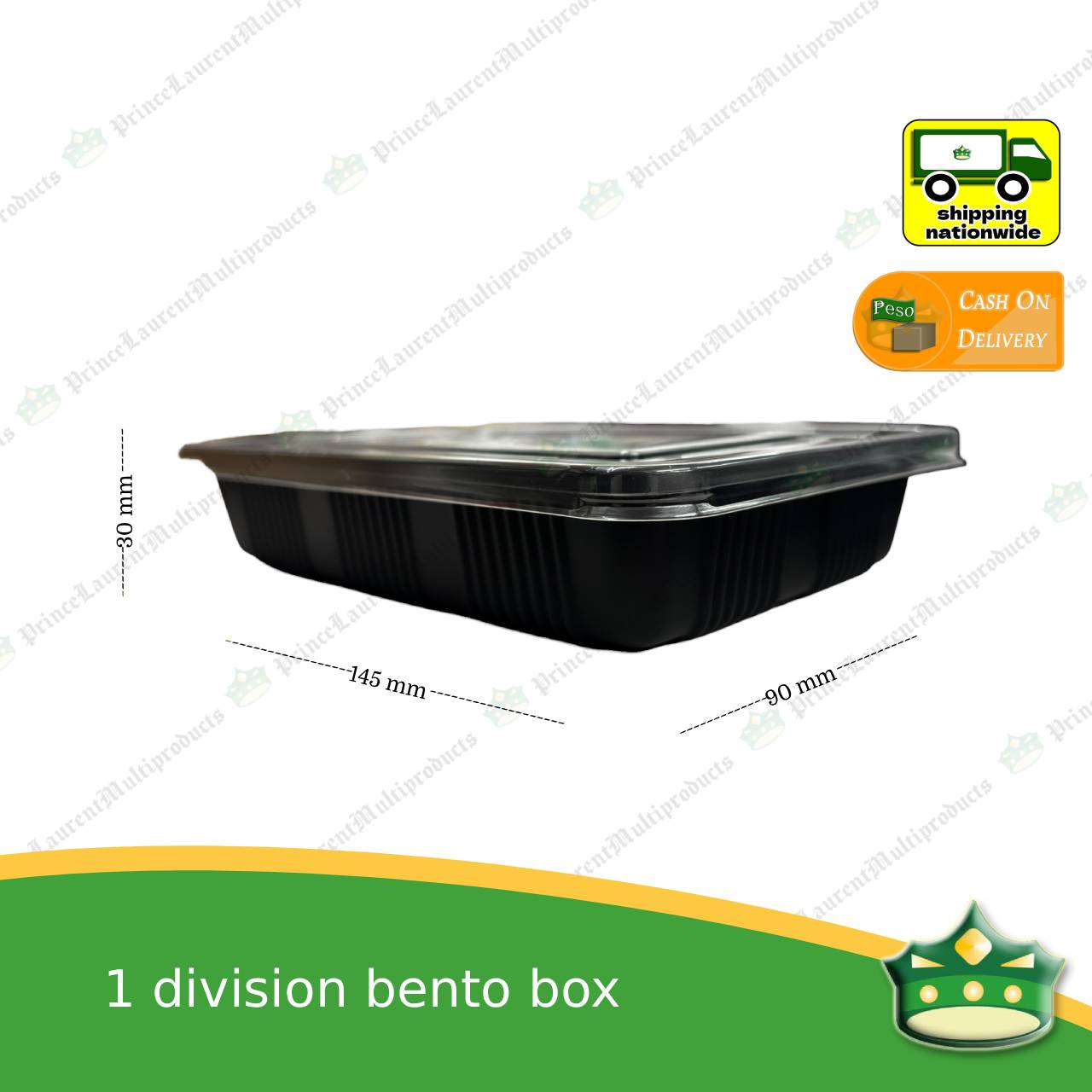 [50 pcs] 1 division bento box black body with clear lid for bento meals food packs rice fruits desserts viands combination meals
