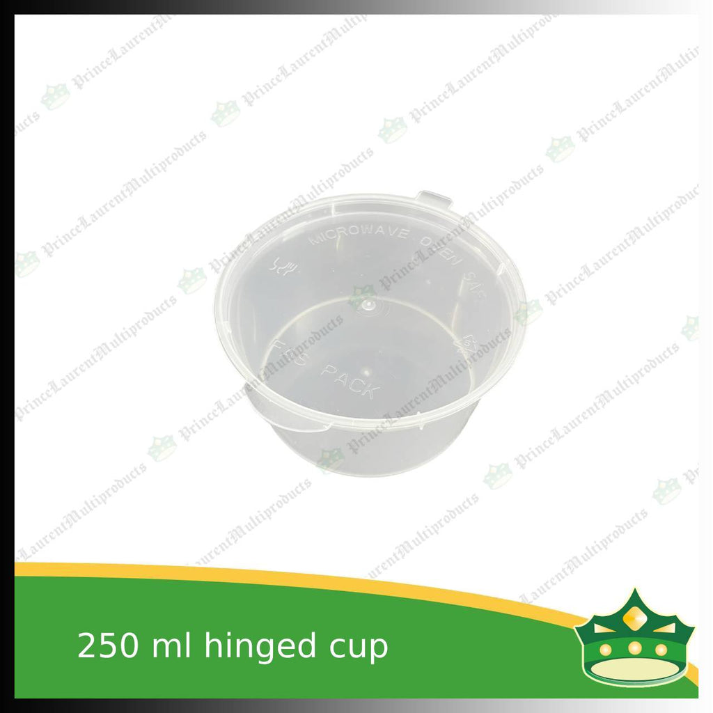 [50 pcs] 250 ml hinged sauce cup clear microwavable plastic with attached lid for take out of sauce gravy specimen / sample cup