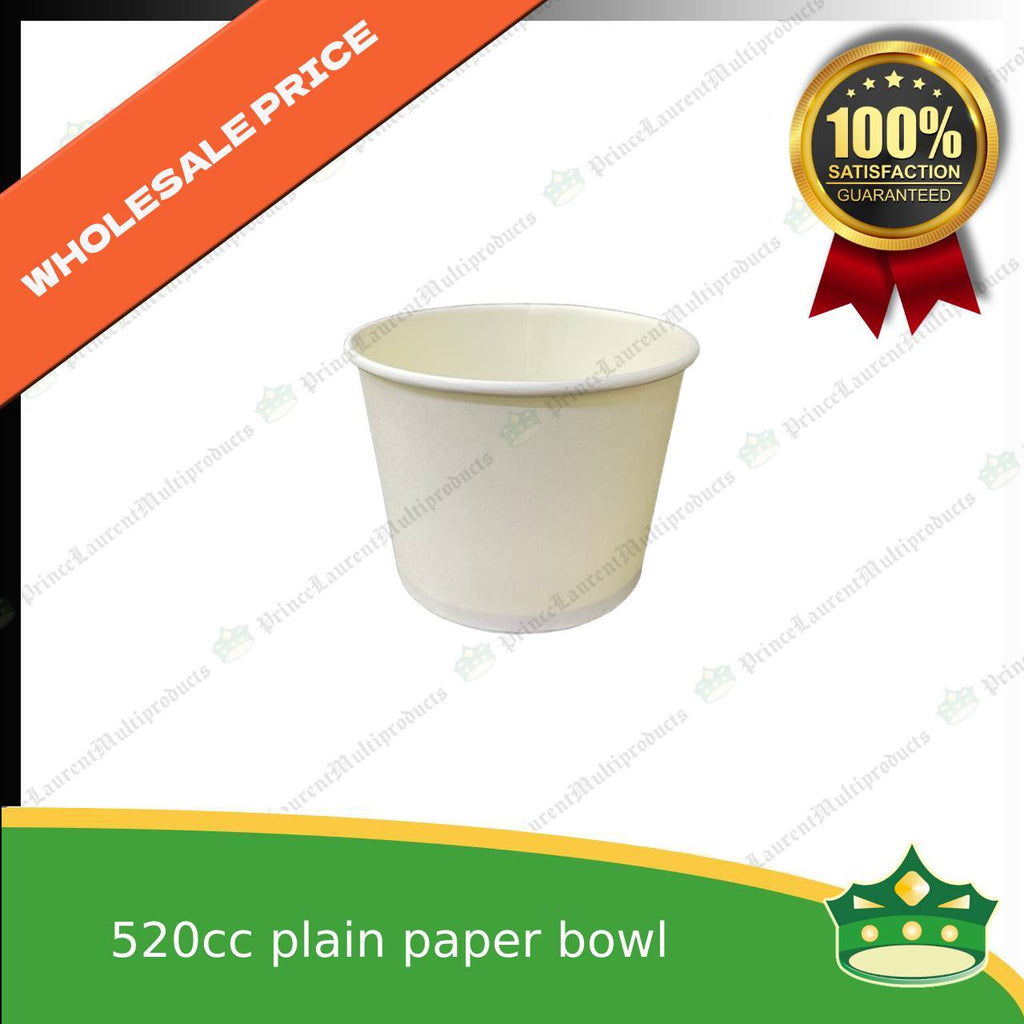 [1000 pcs] paper bowl 520cc plain laminated for stir fry noodles, soup, Hongkong fried noodles, rice toppings, food take out
