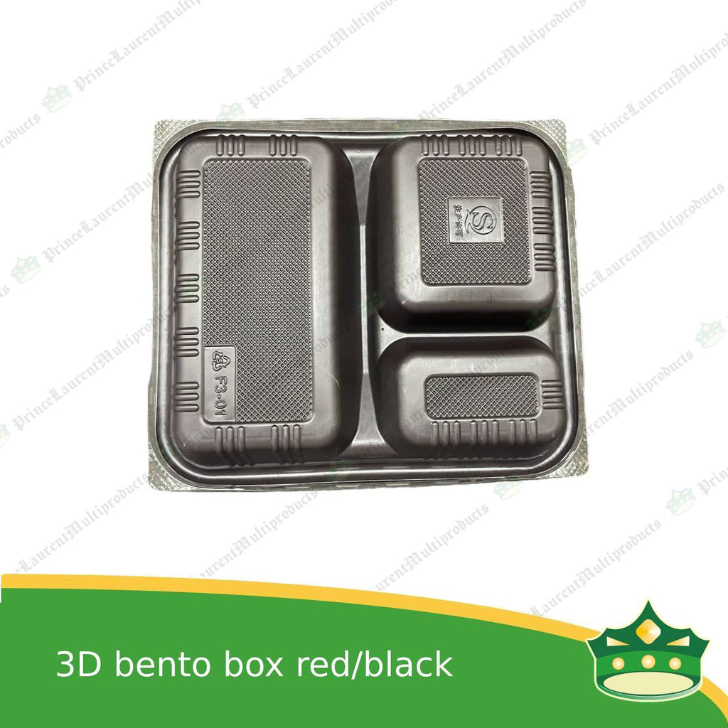 [50 pcs] Japanese bento box 3 division red and black bottom with clear lid for bento meals food packs rice fruits desserts viands combination meals