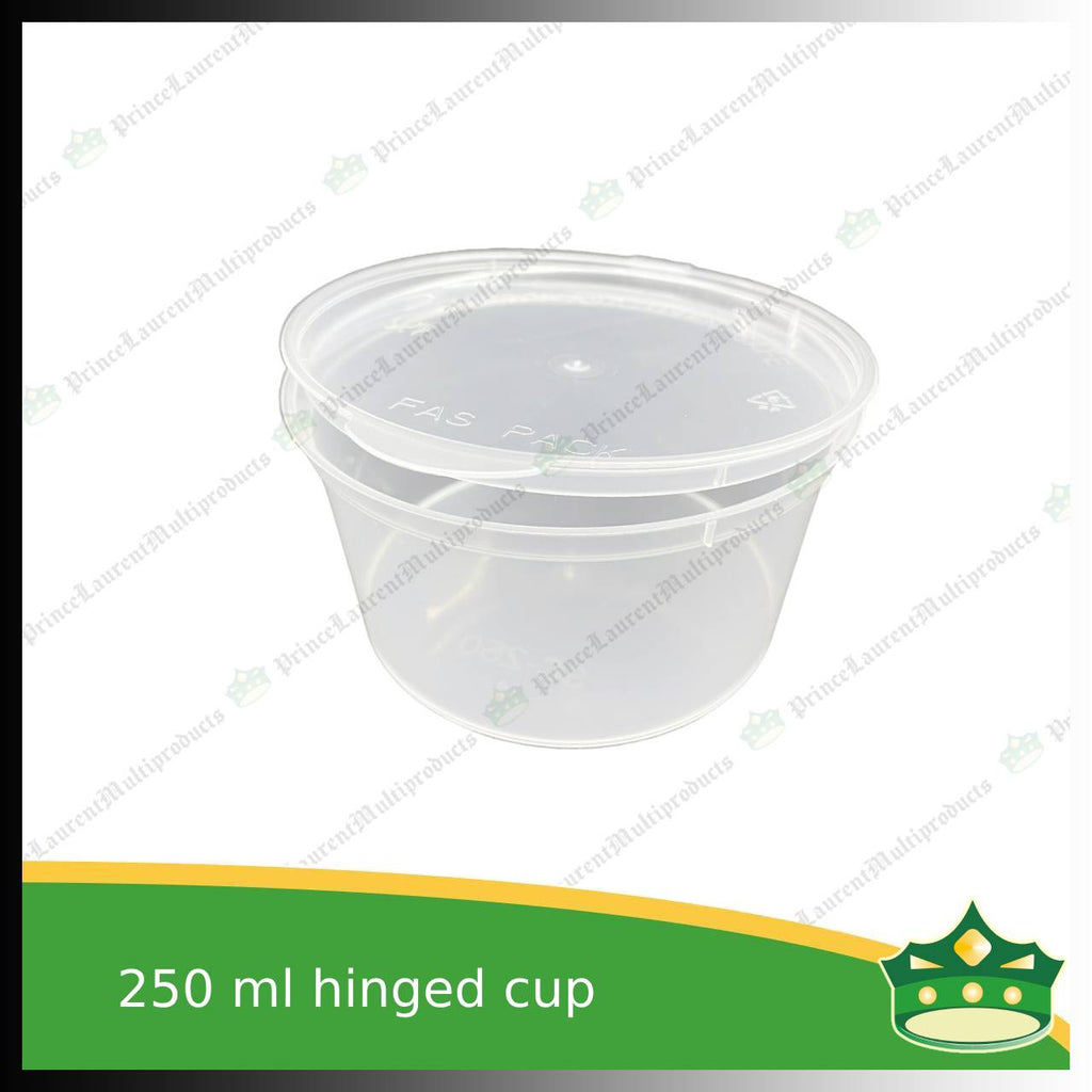 [50 pcs] 250 ml hinged sauce cup clear microwavable plastic with attached lid for take out of sauce gravy specimen / sample cup