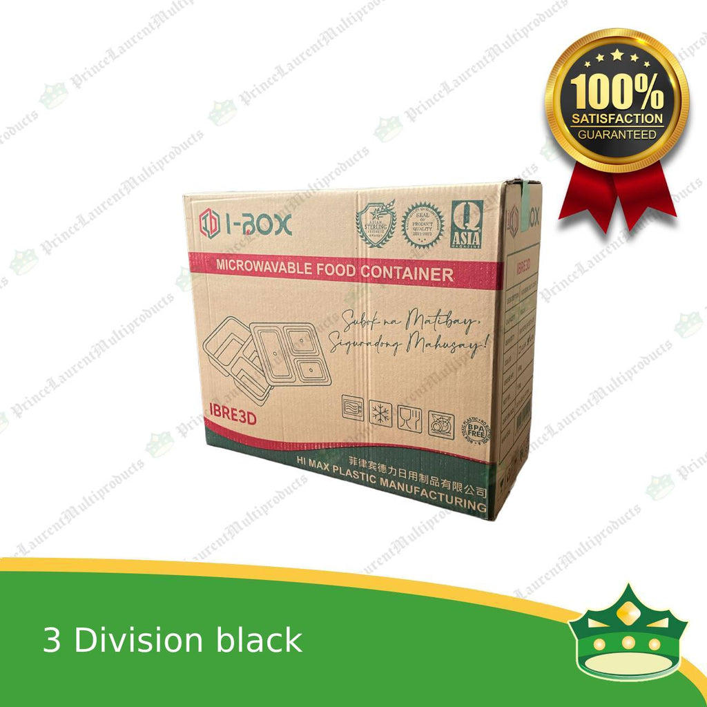 [150 pcs] iBox brand 3 division microwavable bento boxes black body clear cover for food packs & catering events parties meetings & many more