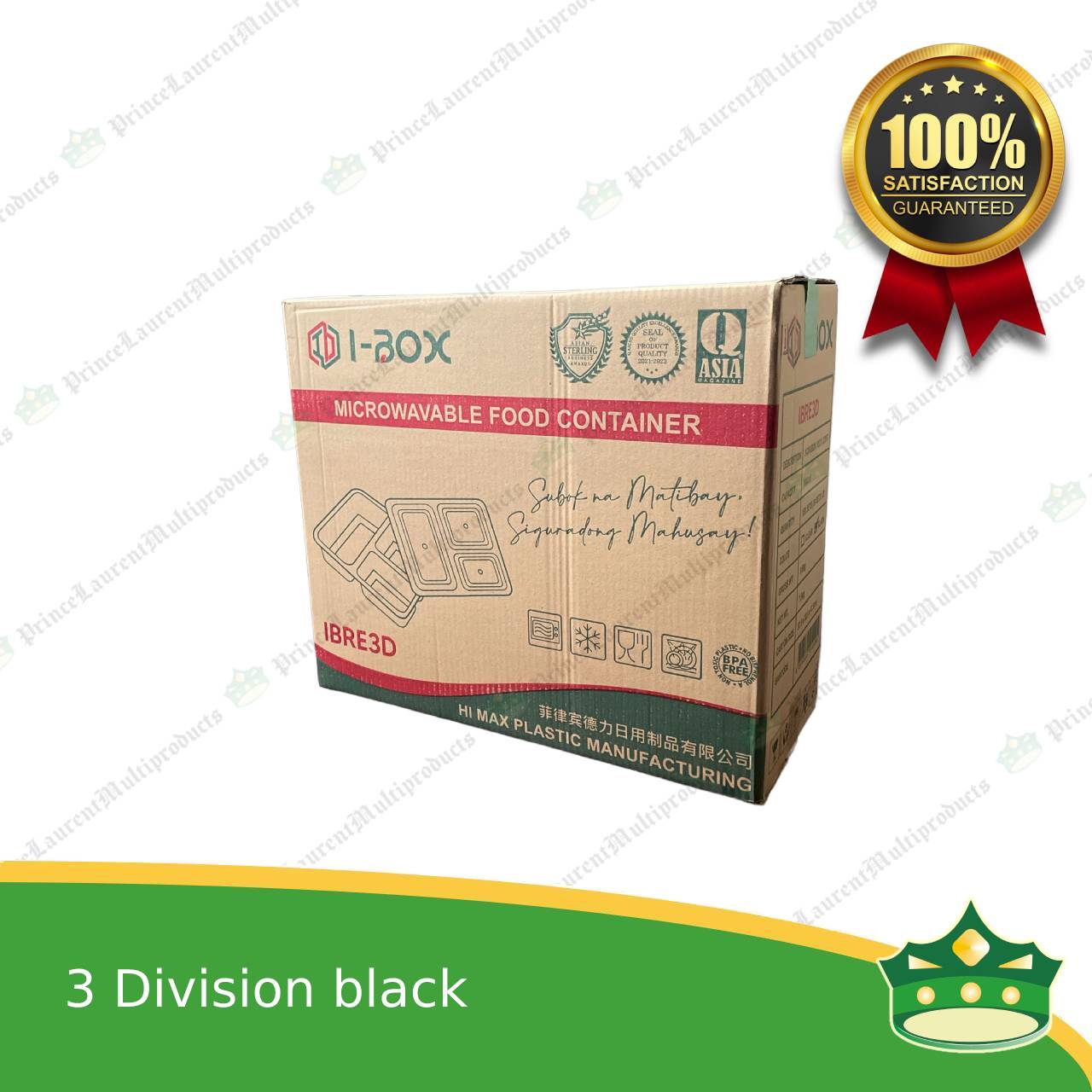[150 pcs] iBox brand 3 division microwavable bento boxes black body clear cover for food packs & catering events parties meetings & many more