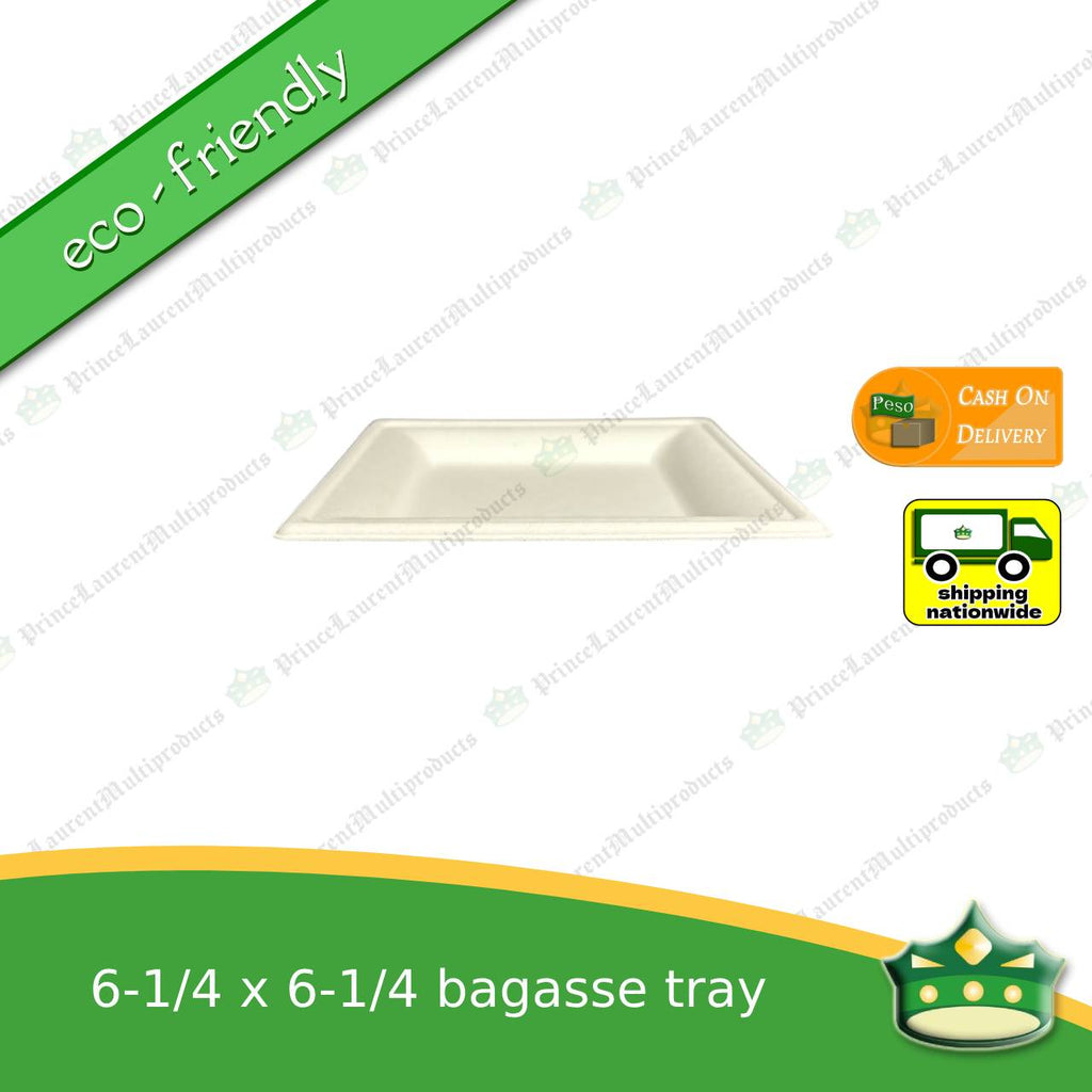 [50 pcs] bagasse paper tray square 6-1/4 x 6-1/4 inches fruit tray as grocery packaging, fruit repacking, vegetable repacking, meat repackaging, frozen products repacking, produce packing