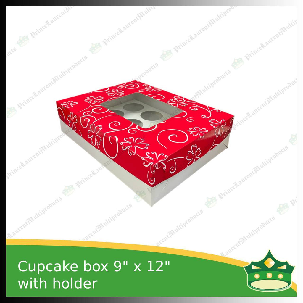 [20 pcs] cup cake holder box by 12 holes 9x12x3 inches plain red or printed ornaments