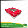 [20 pcs] cup cake holder box by 12 holes 9x12x3 inches plain red or printed ornaments