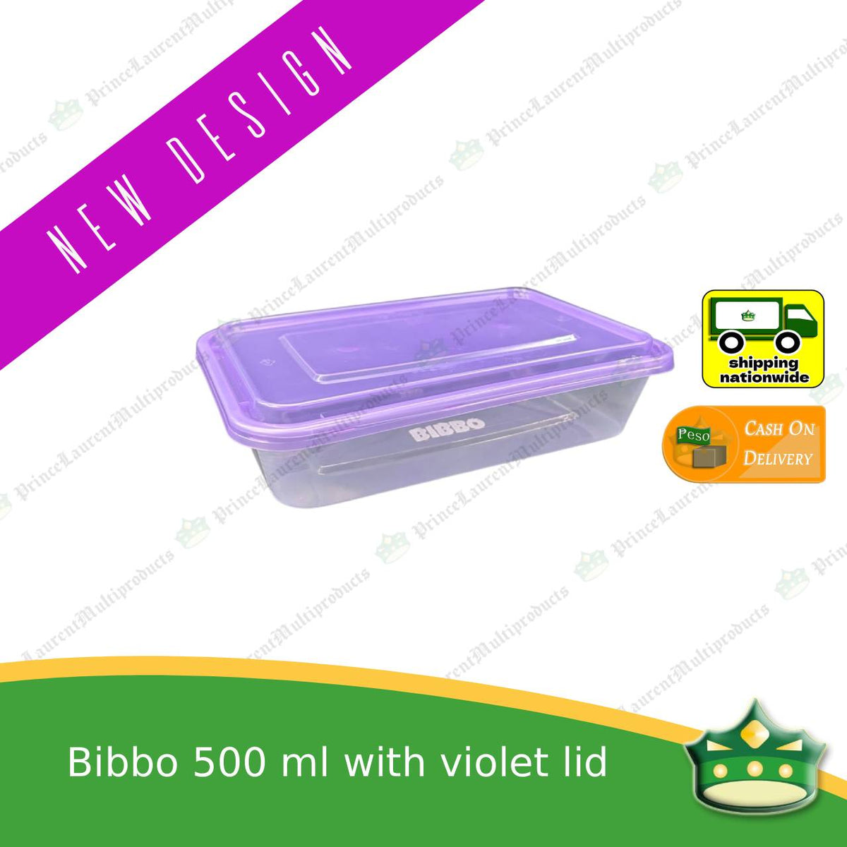[10 pcs] Bibbo 500 ml microwavable container with VIOLET lid for packed meals, rice meal, packed lunch