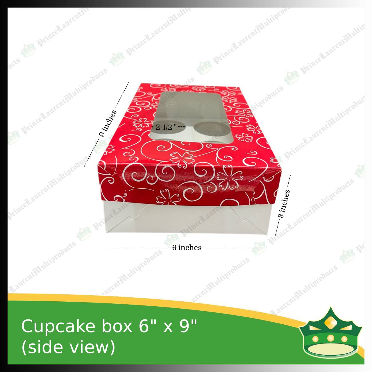 [20 pcs] cup cake holder box by 6 holes 6x9x3 inches plain red or printed ornaments