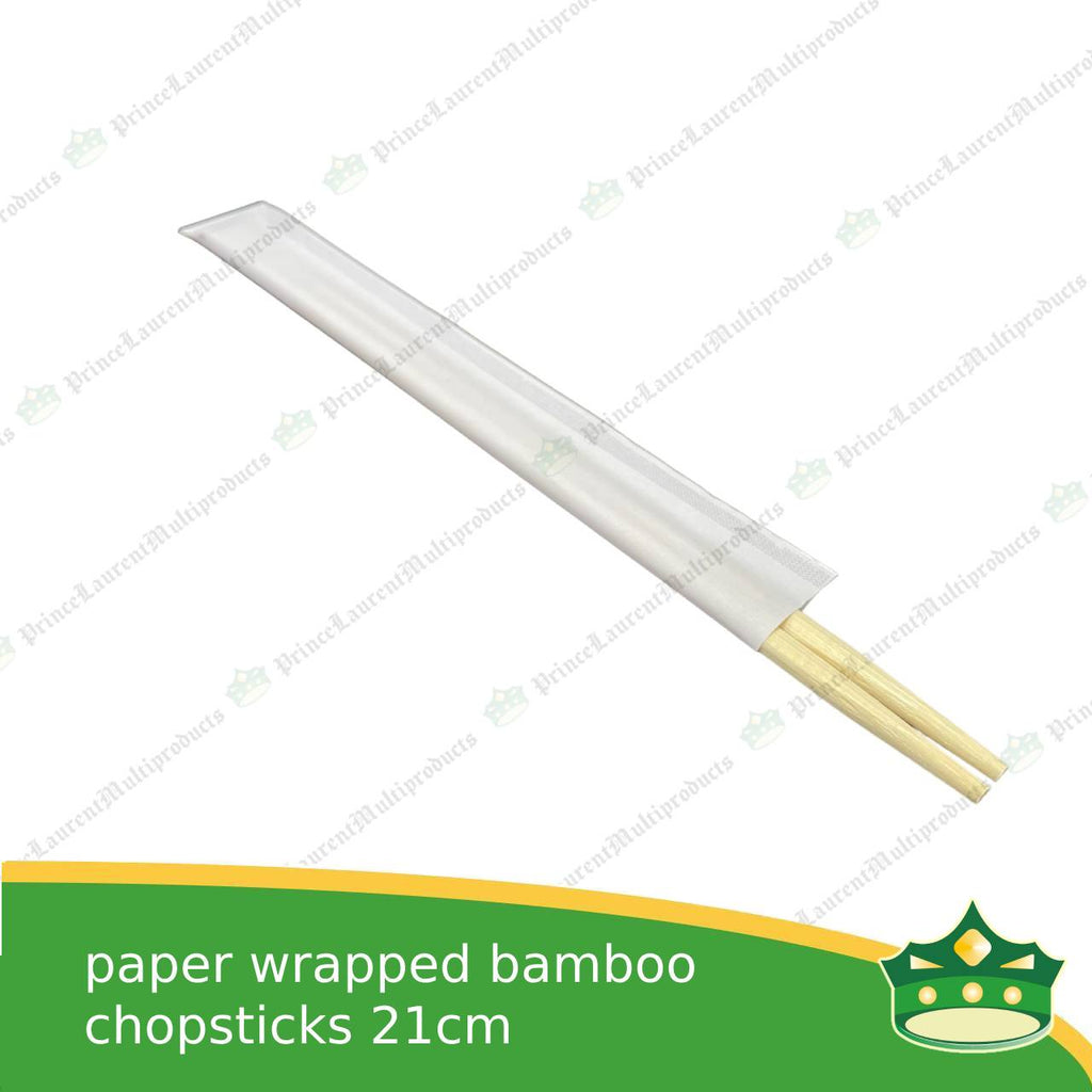 [100 pcs] individually paper wrapped bamboo chopsticks 21cm as disposable biodegradable cutleries for takeouts as utensils