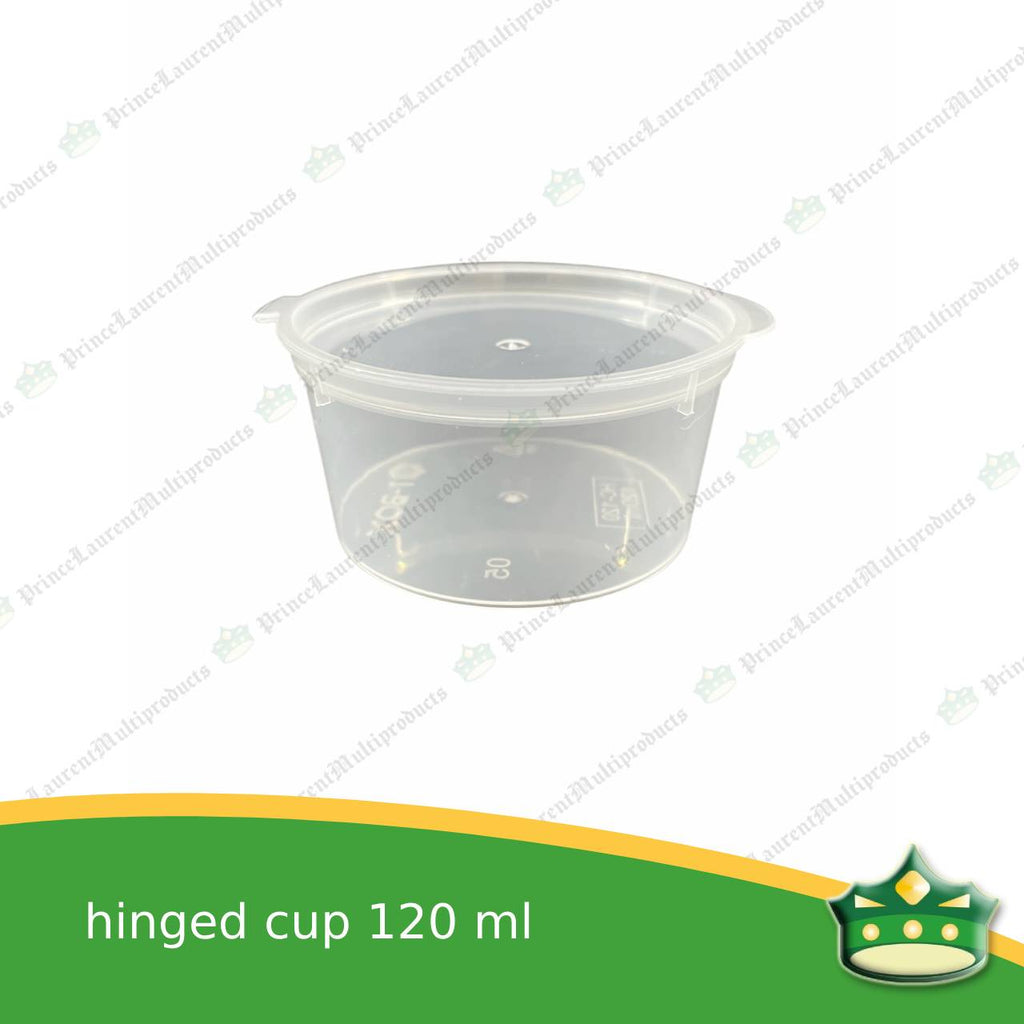[50 pcs] 120 ml hinged sauce cup clear microwavable plastic with attached lid for take out of sauce gravy specimen / sample cup