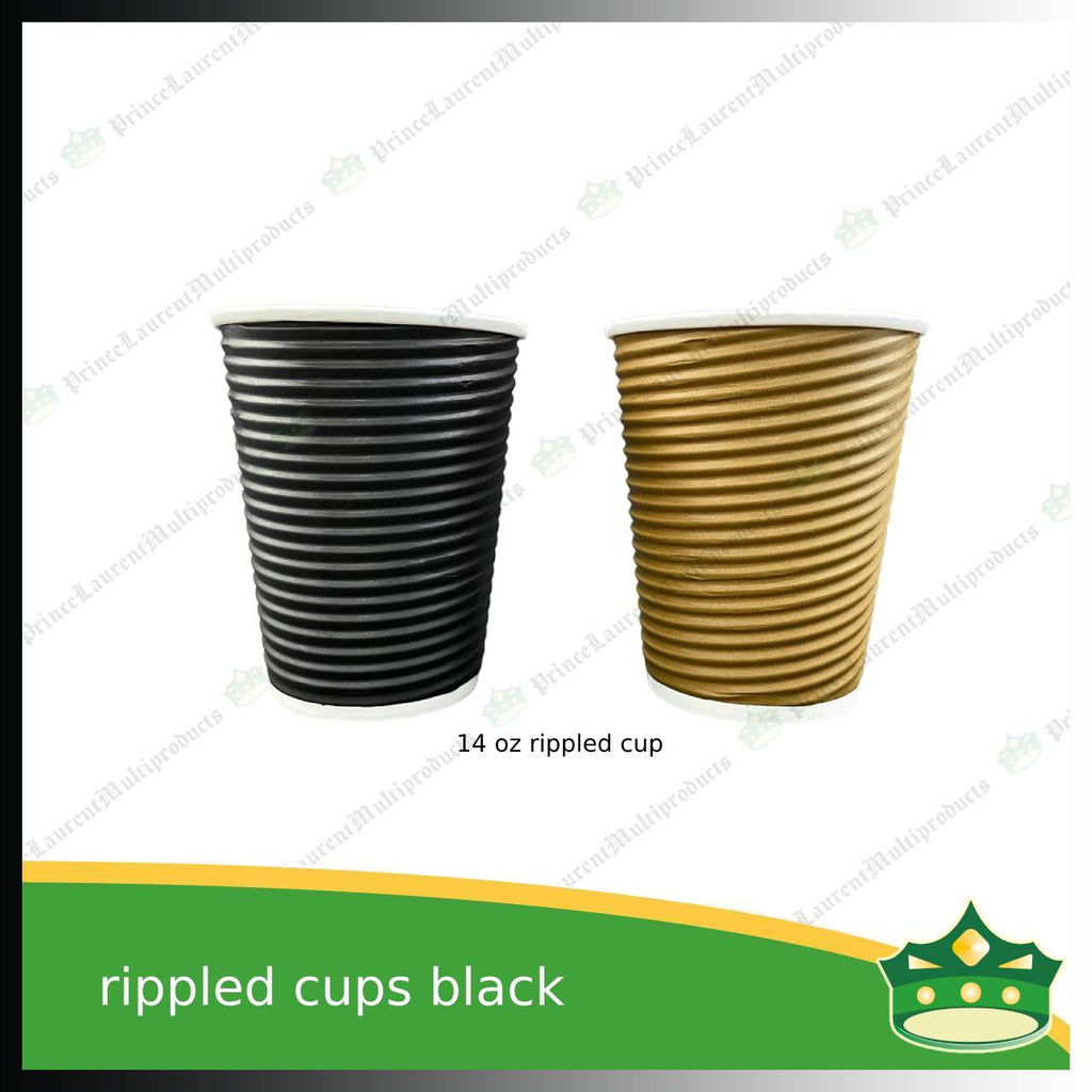 [25 pcs] rippled coffee cup black 9oz or 14oz for brew coffee, brew tea, hot chocolate or any hot beverages