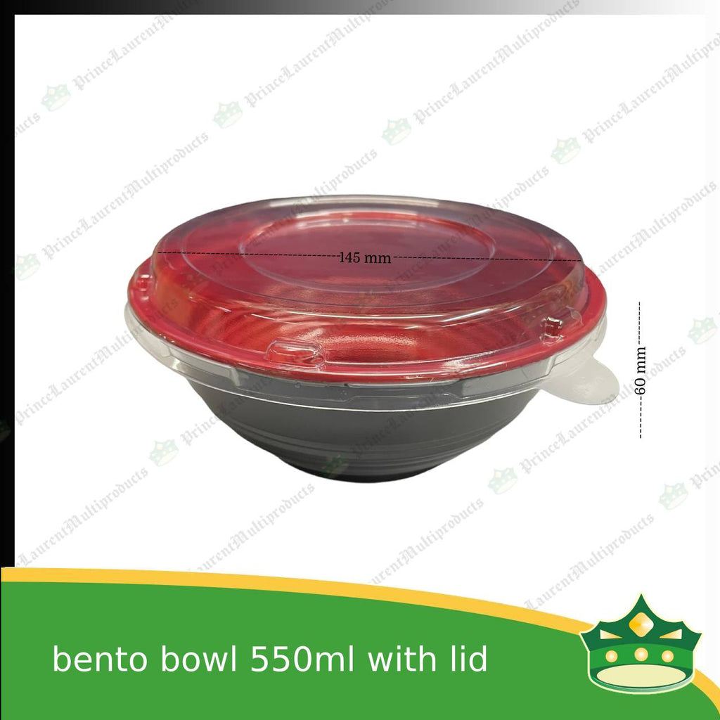 [50 pcs] ramen bowl bento bowl 550ml red and black bottom with clear lid for noodles ramen